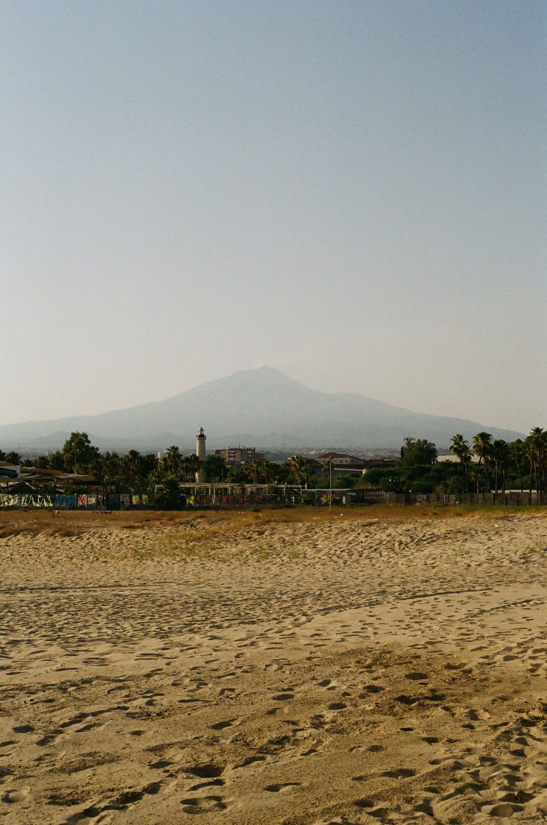 Mount Etna seen from a beach near Catania on a clear day