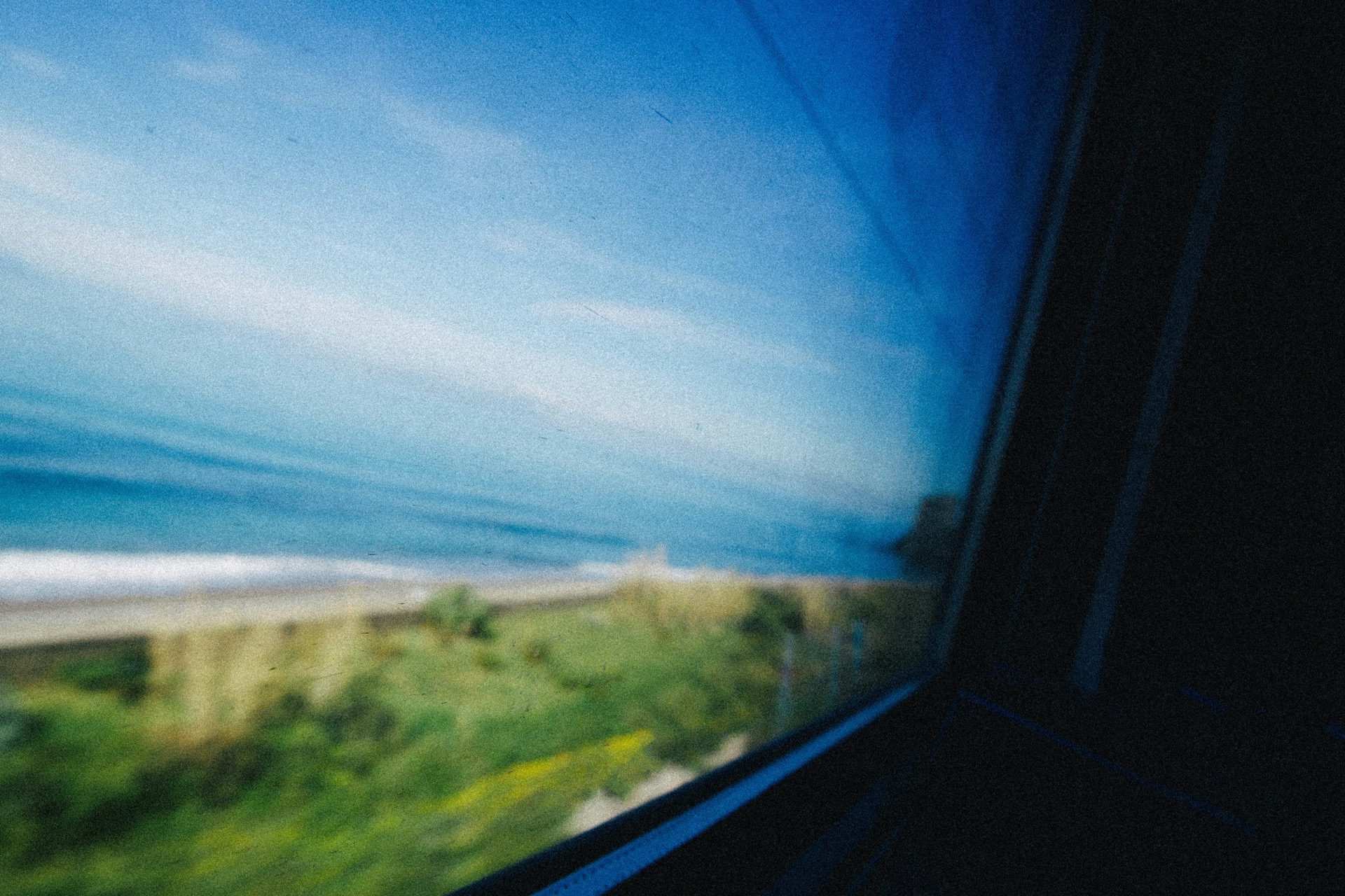 View towards the Sicilian coast from a train crossing the Strait of Messina