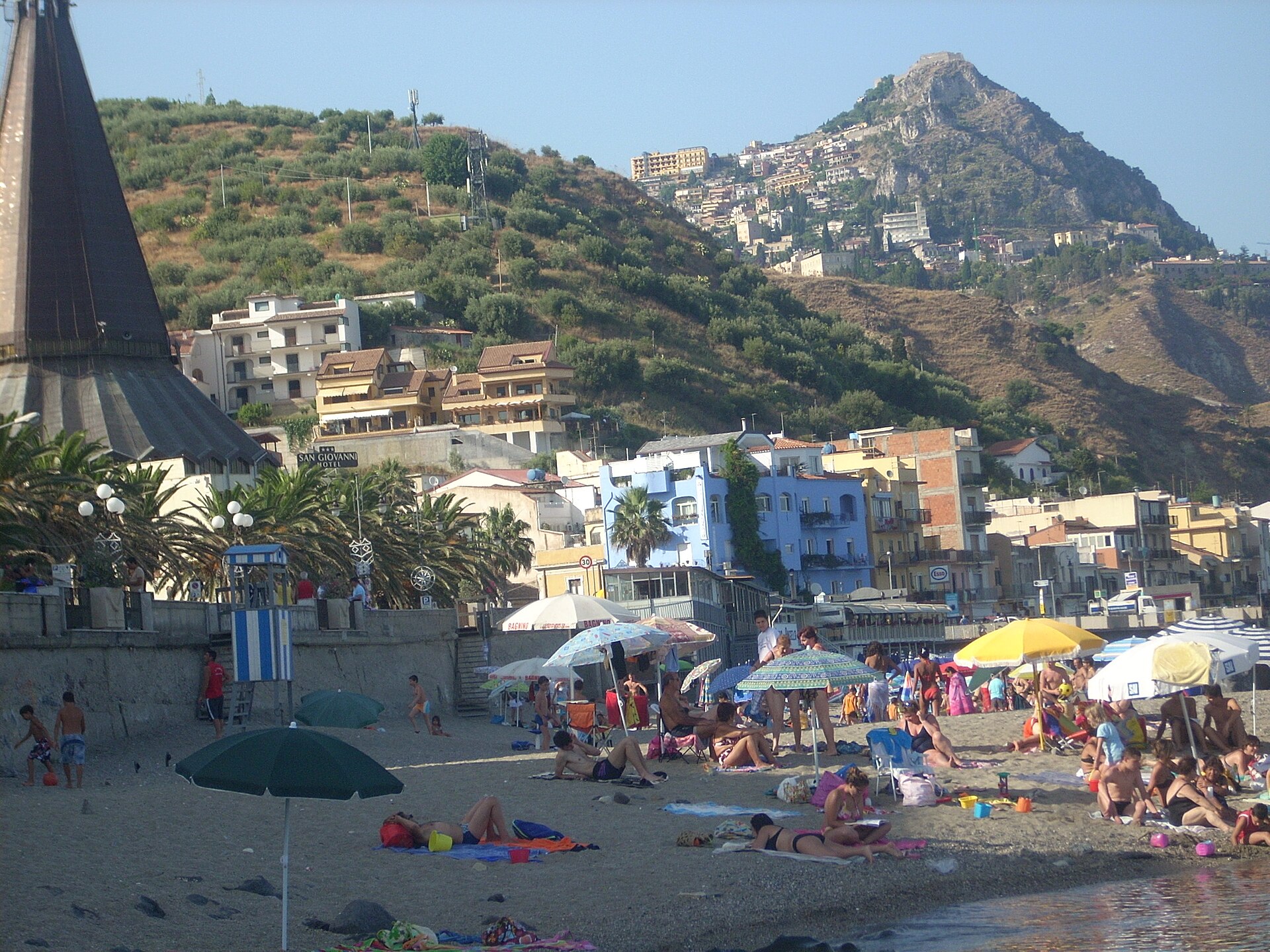 Beach and seafront at Giardini Naxos on Sicily’s east coast