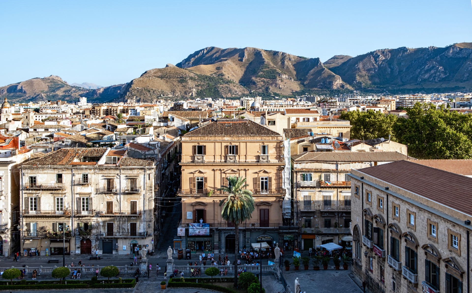 Palermo’s dense historic centre with Monte Pellegrino behind it