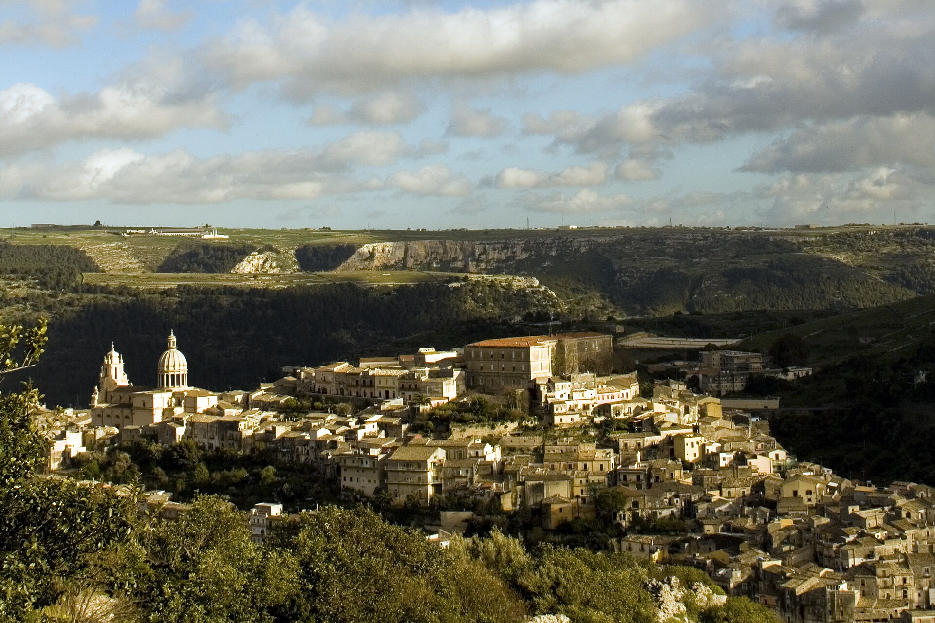 The dense houses and churches of Ragusa Ibla on the hillside