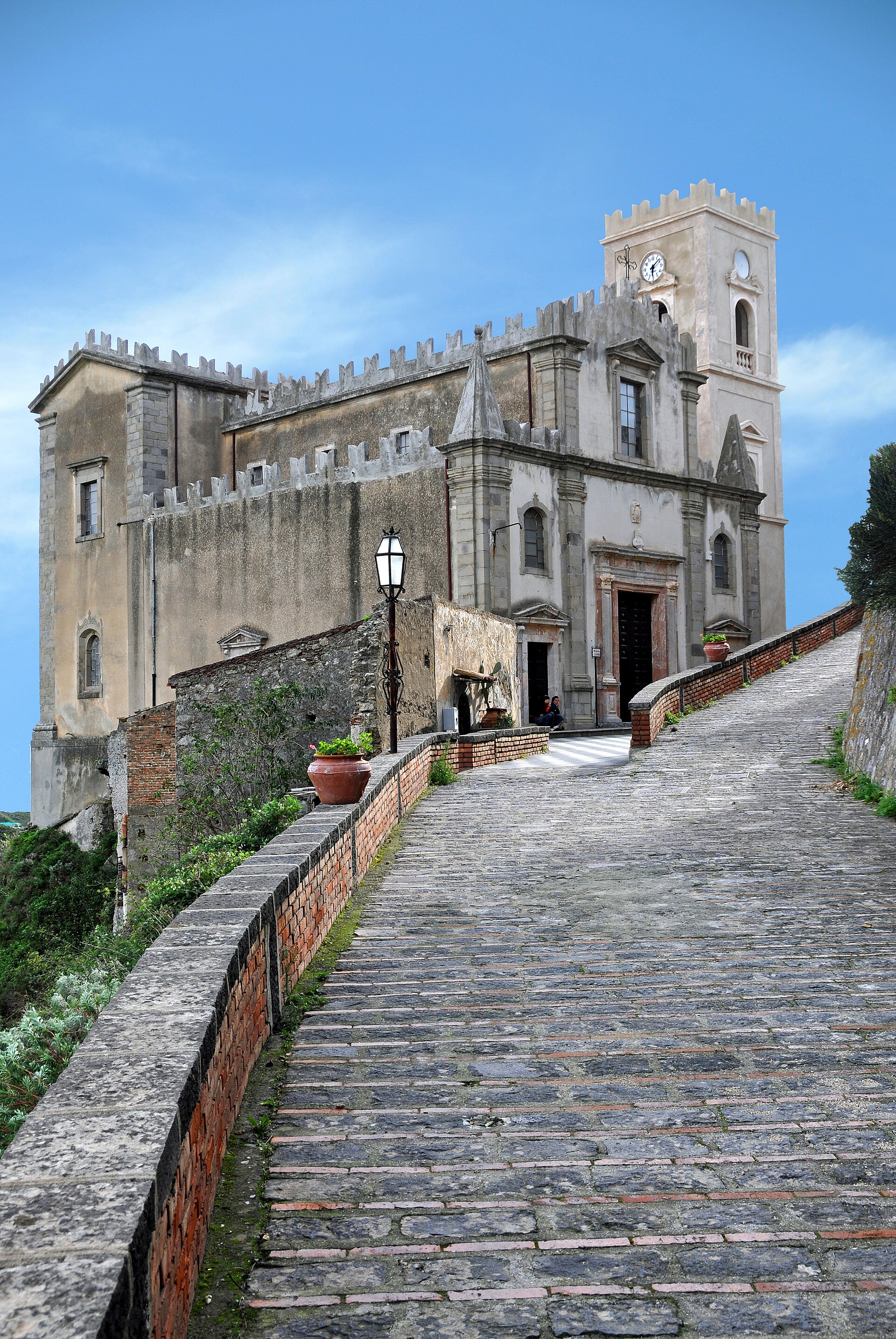 San Nicolò church at the top of the steep stone road in Savoca